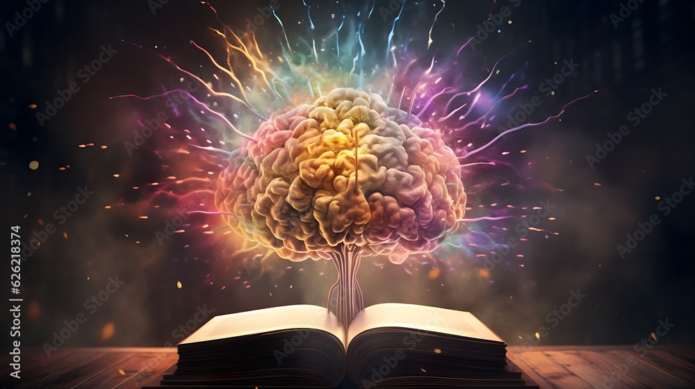 Explosive Mindscapes - Concept Art of Human Brain Bursting with Knowledge, Creativity, and Colorful Imagination, generative AI