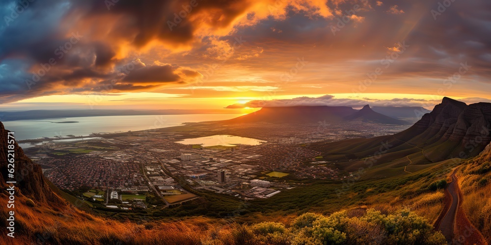 AI Generated. AI Generative. City town urban cityscape from mountain high view background. Adventure vacation landscape vbie. Graphic Art AI Generated. AI Generative. City town urban cityscape from mountain high view background. Adventure vacation landscape vbie. Graphic Art