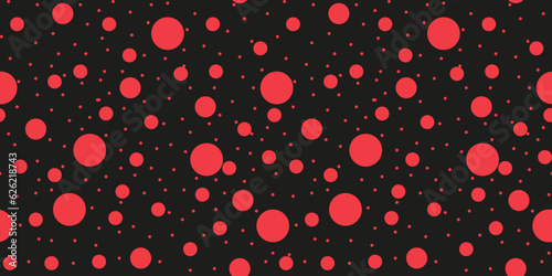 Trendy modern Avant-garde background. Simple seamless pattern with red Circles. Wallpaper and bed linen print with naive round. Vector illustration.