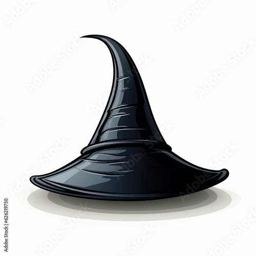 Magic magic hat of the magician. Black silhouette of Halloween witch hat isolated illustration on white background. 3d witch hat vector illustration. Halloween witch hat cartoon. 