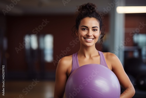 Female Fitness Trainer with an Exercise Ball in a Gym - Yoga Ball photo