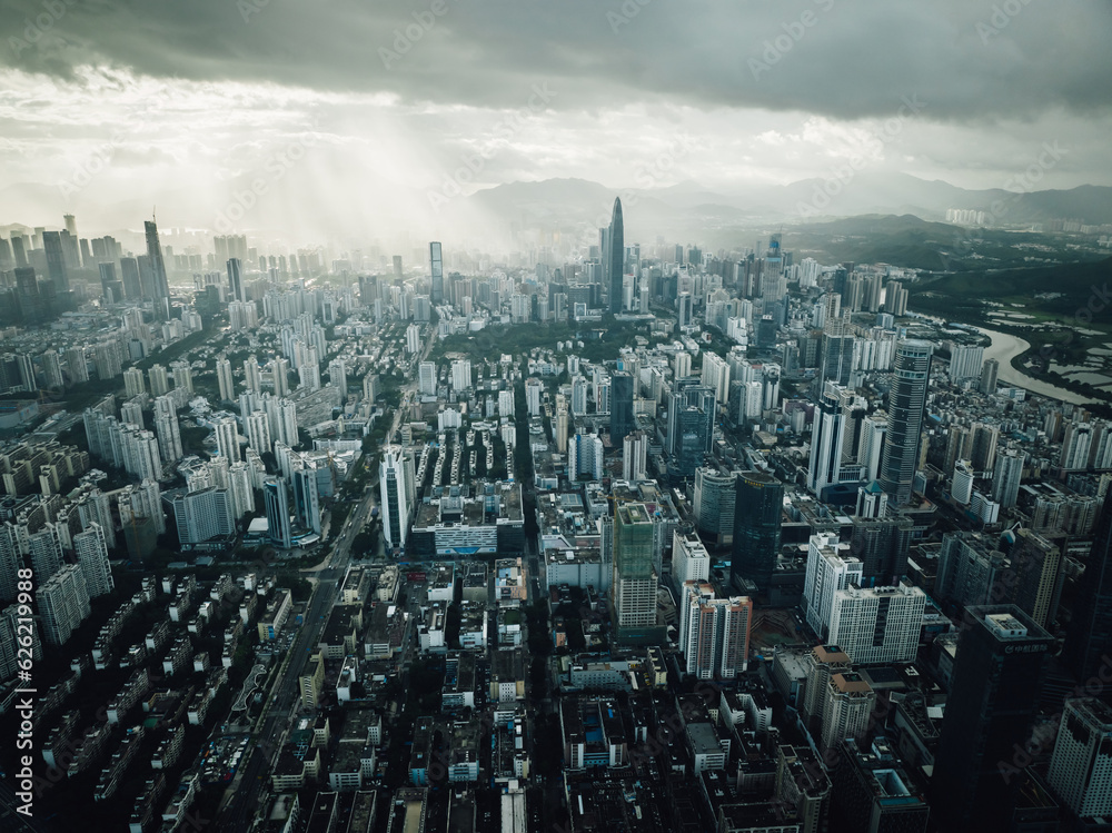 Fototapeta premium Shenzhen ,China - May 29, 2022: Aerial view of landscape in shenzhen city, China