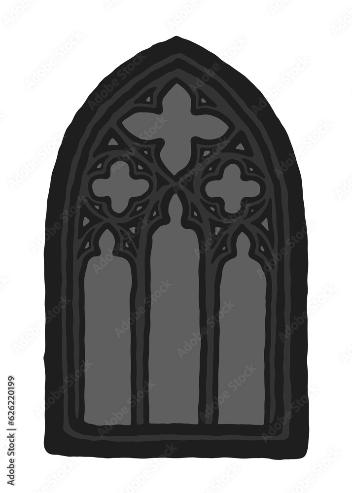 Geometrical decorated gothic window tracery stylized drawing. Architectural element; medieval cathedral arches. Geometrical decorated gothic window tracery stylized drawing. Architectural element; medieval cathedral arches.