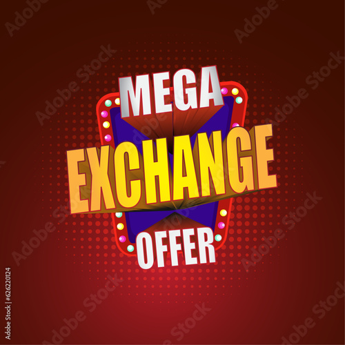 Mega Exchange offer, 3d Retro Typography, Colorful Abstract Logo Design Vector