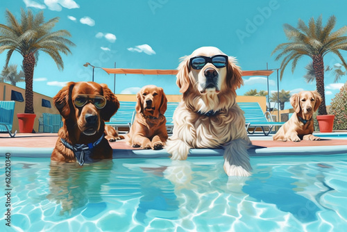 Cute dogs at pool party Generative AI