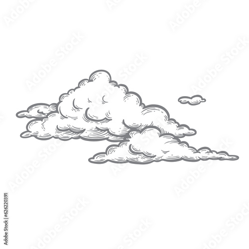 Hand drawn clouds. Sketch style vintage illustration. Vector illustration.
