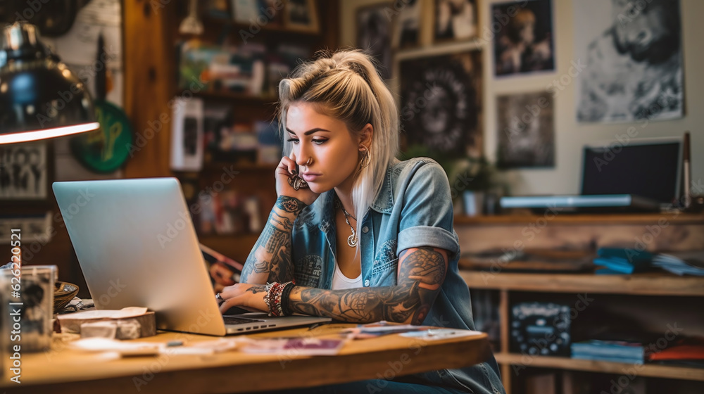 Trendy Businessman With Tattoo Working On Laptop Computer. Stock Photo,  Picture and Royalty Free Image. Image 13964845.