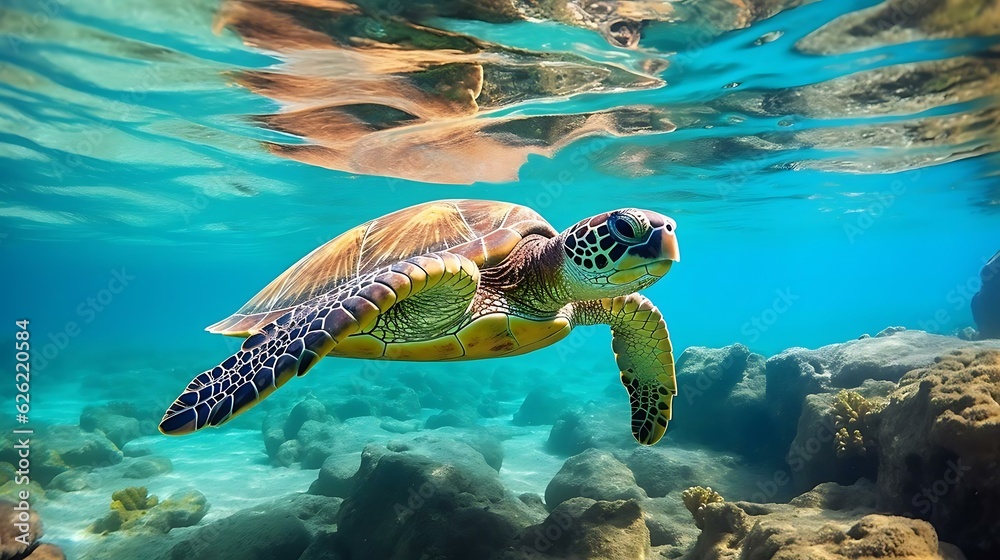Obraz premium a turtle swimming in the water