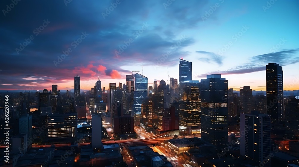 Fototapeta premium a city skyline at sunset
