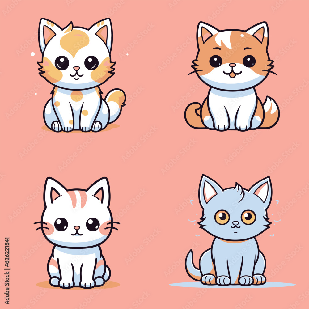 cute and fluffy cat illustration icon set colorfull 