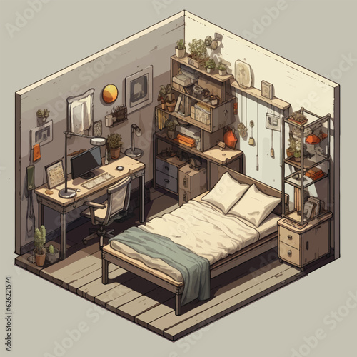 cozy bedroom isometric illustration design 