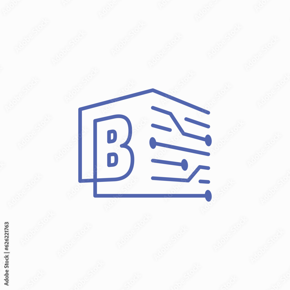 B Letter Tech Electric Circuit cube block Logo Outline Vector Icon Illustration B Letter Tech Electric Circuit cube block Logo Outline Vector Icon Illustration