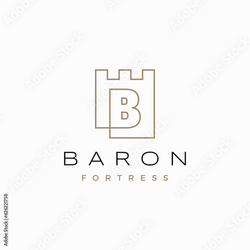 B Letter Castle Fortress Logo Outline Vector Icon Illustration