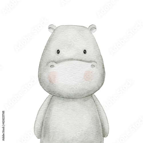 cute hippo watercolor illustration clipart