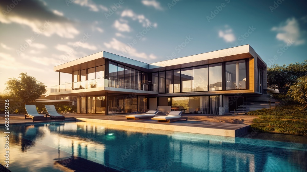 Luxury home with swimming pool . Generative AI Luxury home with swimming pool . Generative AI