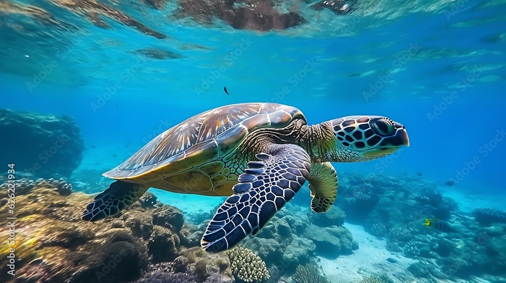 Fototapeta premium a turtle swimming in water