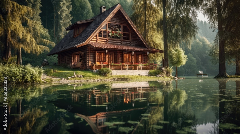 Beautiful wooden house near lake