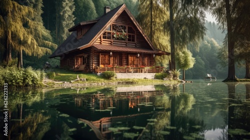 Beautiful wooden house near lake