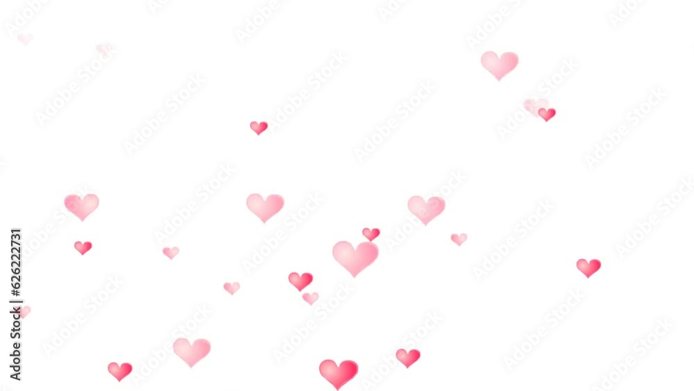shinning hearts effect background and 2d animation, red hearts