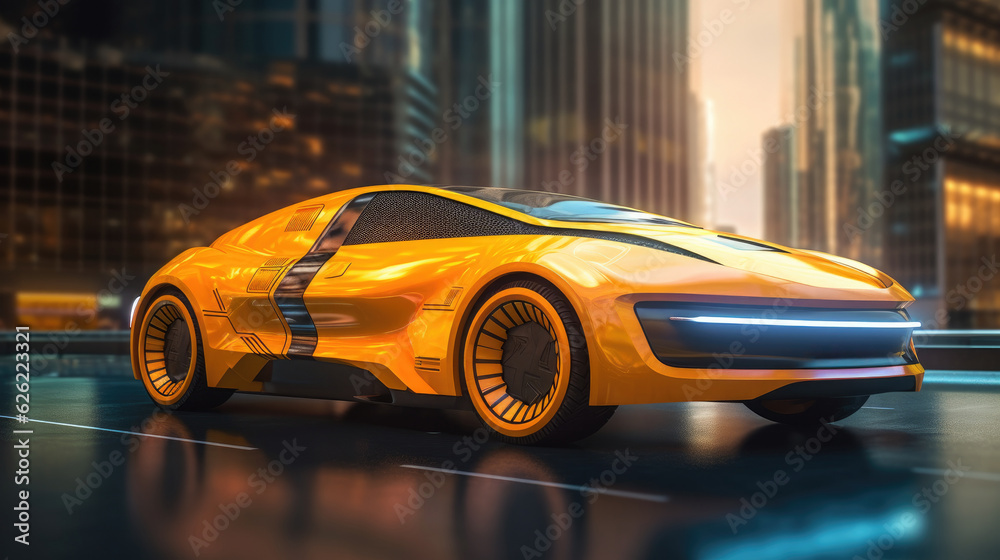 Futuristic yellow taxi. Generative AI
