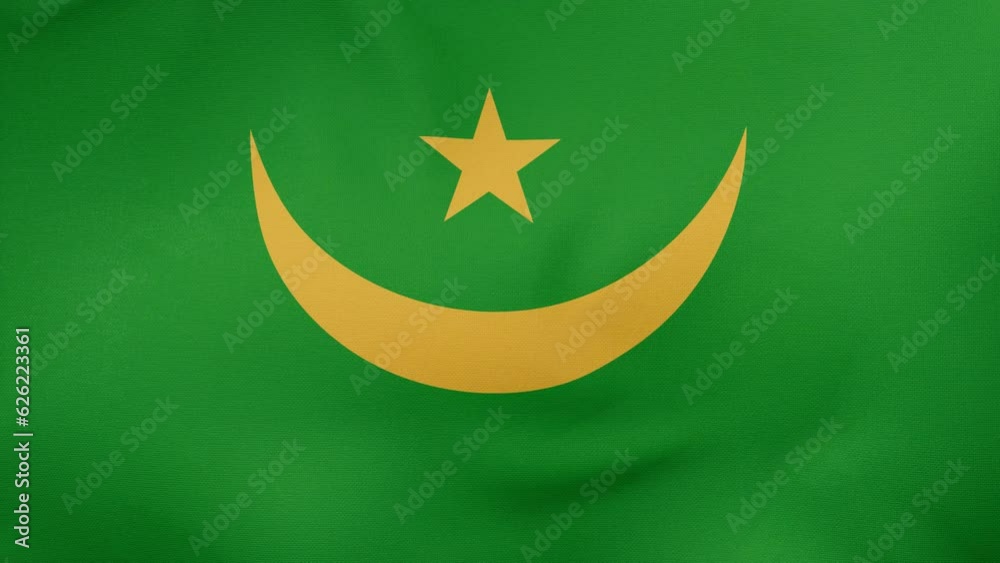 Mauritania fabric flag also Taliban flag - calm swaying in the wind, looped endless cycled video, completely full screen covers flag background Mauritania fabric flag also Taliban flag - calm swaying in the wind, looped endless cycled video, completely full screen covers flag background