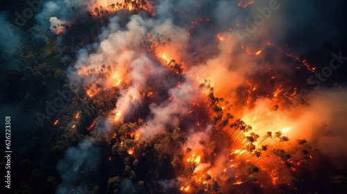 Aerial view Forest fire. Generative AI