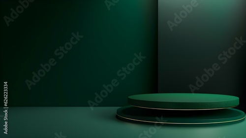 Minimal Studio Background in dark green Colors. Modern Podium for Product Presentation

