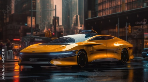 Futuristic yellow taxi. Generative AI © Fly Frames