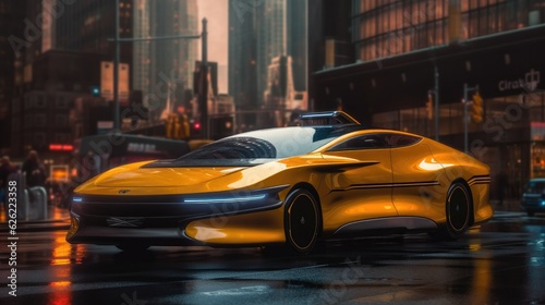 Futuristic yellow taxi. Generative AI