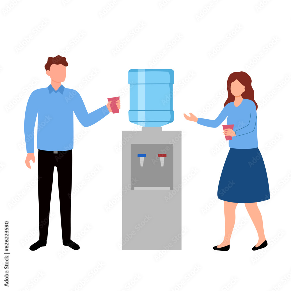 Businesspeople drinking water at office in flat design on white background.