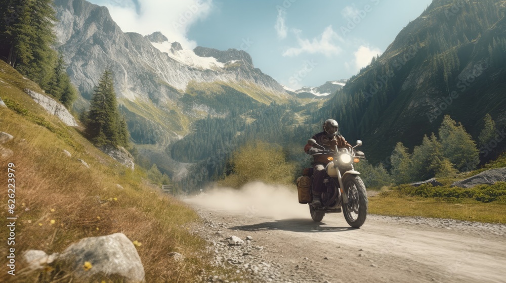 Motorbiker riding in Austrian Alps Motorbiker riding in Austrian Alps