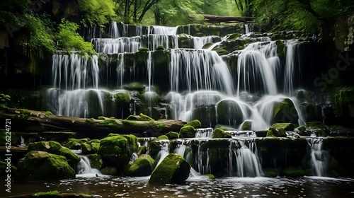 a waterfall with rocks and plants