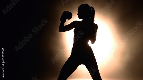 Young silhouette female practicing high kick. Generative AI