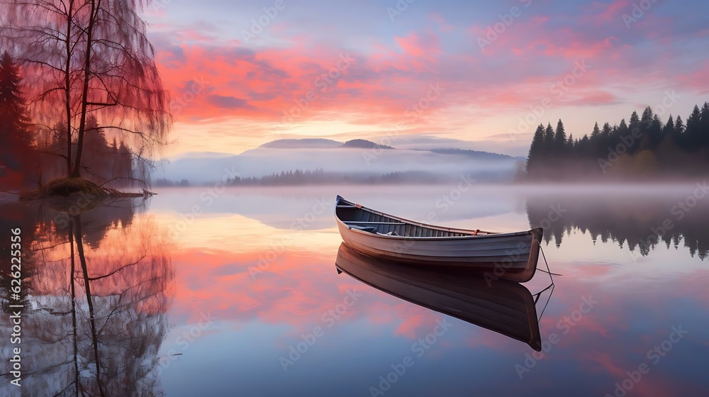 Obraz premium a boat on a calm lake