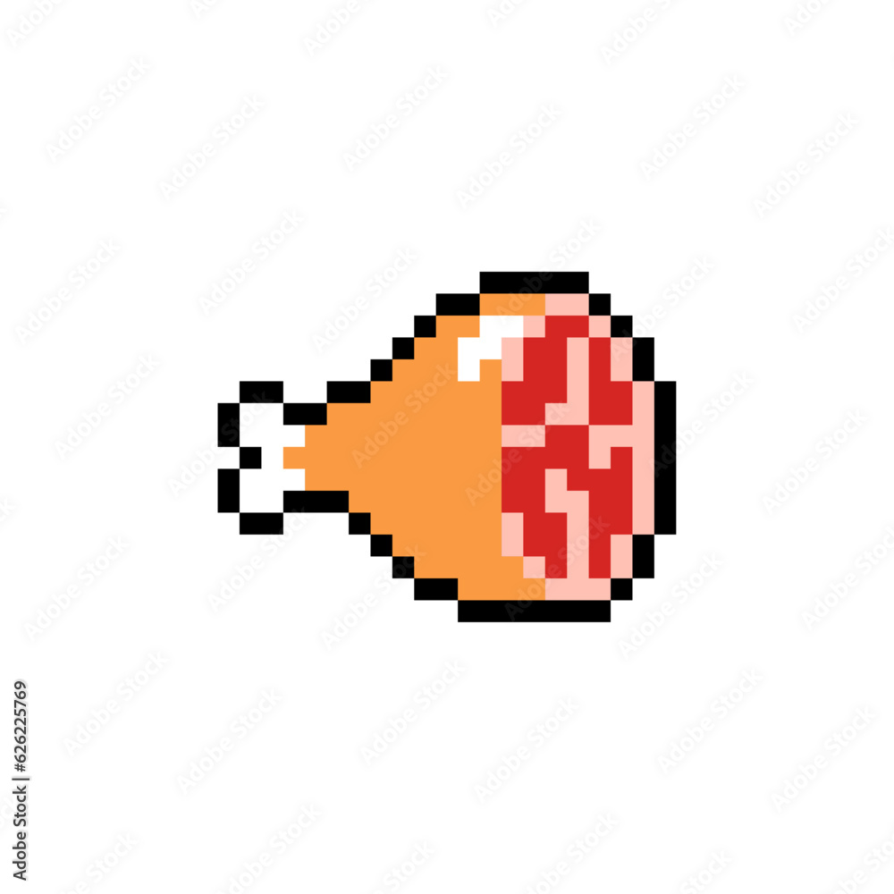 Ham meat pixel art icon isolated. 8 bit food sign. pixelated Symbol for mobile application Ham meat pixel art icon isolated. 8 bit food sign. pixelated Symbol for mobile application