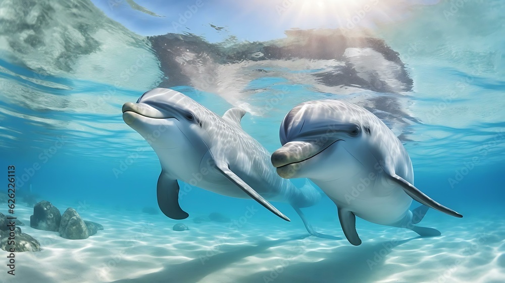Obraz premium a group of dolphins swimming in the water