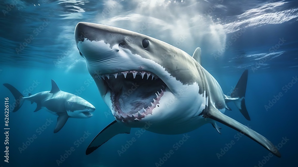 Fototapeta premium a group of sharks swimming