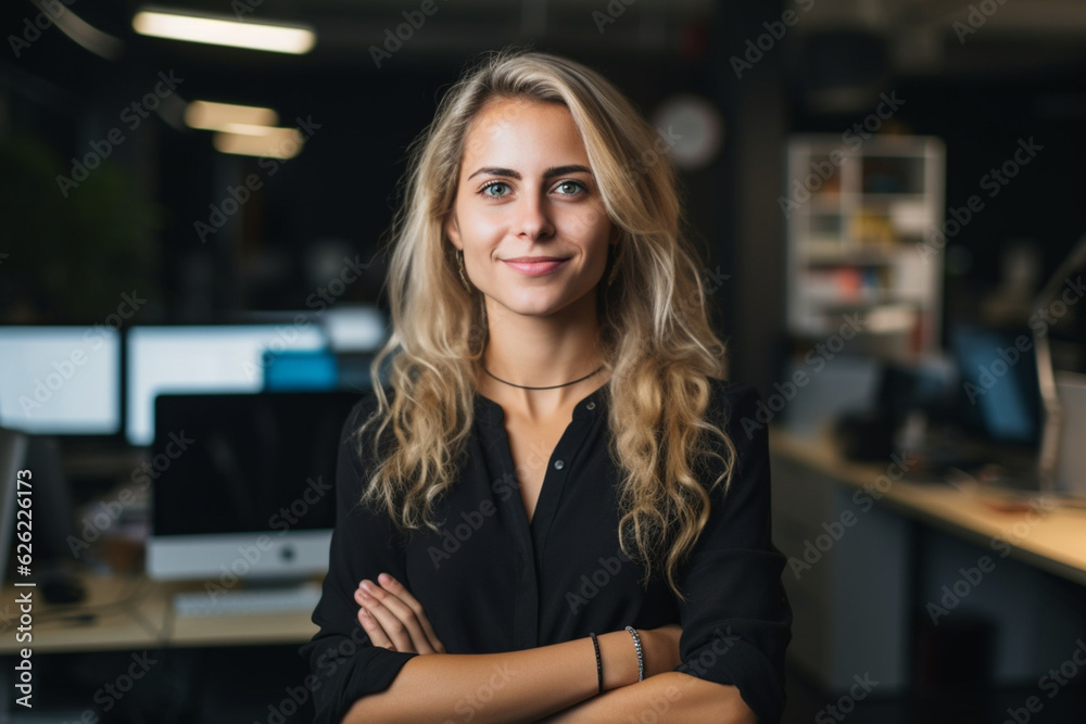 Confident young woman in a modern office. AI generated Confident young woman in a modern office. AI generated