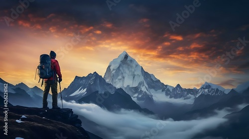 a person hiking on a mountain