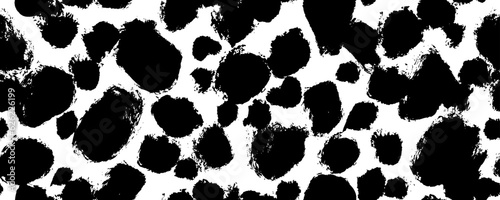 Grunge abstract spots and blots seamless pattern. Dalmatian skin print. Hand drawn round brush strokes with rough edges. Vector decorative wrapping paper design, banner background.