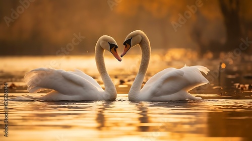Fototapeta Naklejka Na Ścianę i Meble -  a couple of swans swimming in water