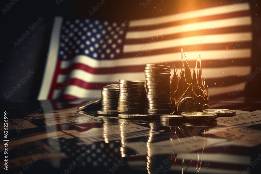 American flag and stock market chart representing the economic ...