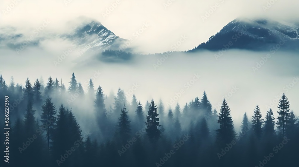 Obraz premium a forest of trees with fog