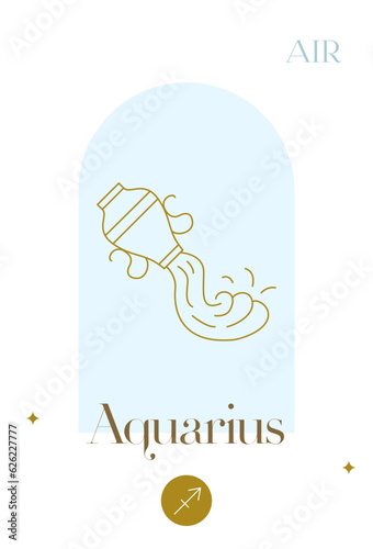Zodiac Air Aquarius. Vector Illustration of Celestial Symbol. Astrology and Future Prediction. Horoscope Sign.