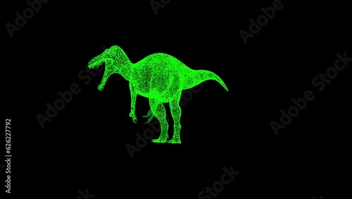 3D dinosaur rotates on black background. Prehistoric dinosaurs. Jurassic period, Mesozoic era. Natural history museum. Prehistoric period. For title, text, presentation. 3d animation 60 FPS