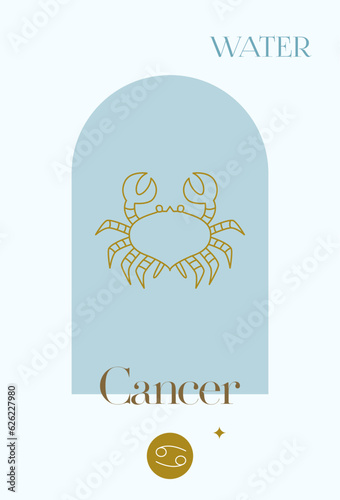 Zodiac Water Cancer. Vector Illustration of Celestial Symbol. Astrology and Future Prediction. Horoscope Sign.