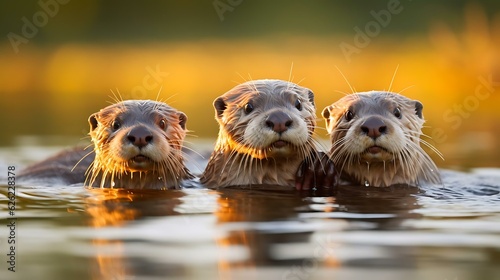 a group of otters swimming in water photo