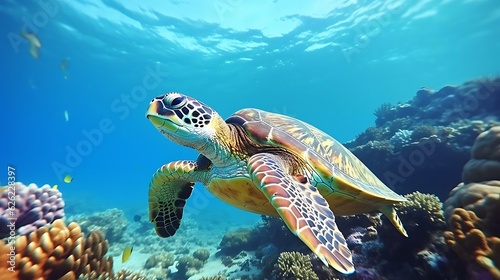 a turtle swimming in the water photo