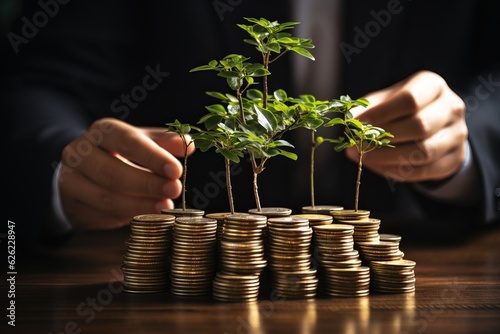 Financial Investment Business Man Cultivating a Money Tree. Sustainable Finance Concept.