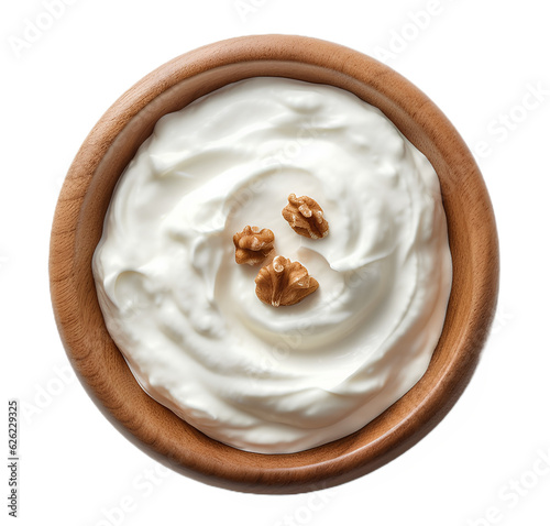 greek yogurt in a wooden bowl